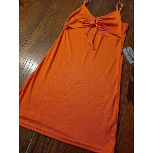 New Large J for Justify Orange Cut Out  Form Fitting Spaghetti Strap Dress NWT - Picture 3 of 5